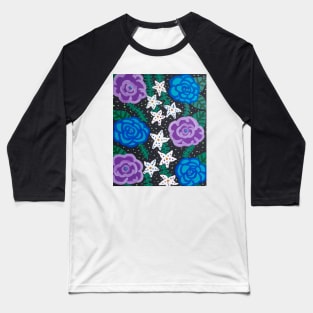 Purple and Blue Painterly Roses Baseball T-Shirt